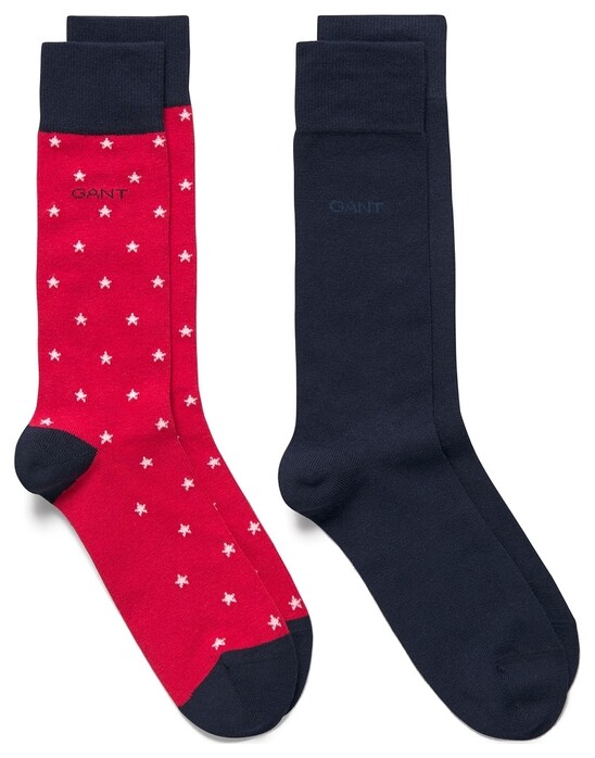 Gant 2Pack Stars and Solid Socks Red