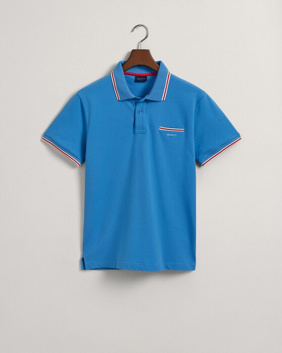 Gant 3-Color Tipped Solid Piqué Embroidery Logo Polo Day Blue