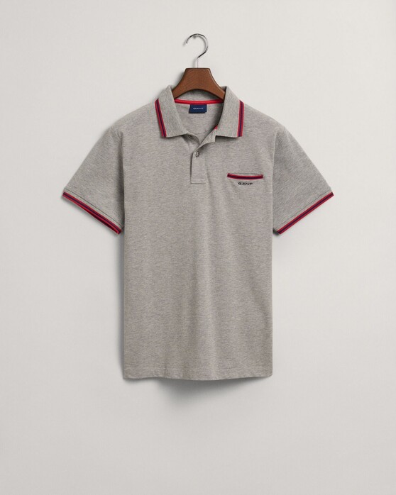 Gant 3-Color Tipped Solid Pique Embroidery Logo Poloshirt Grey Melange