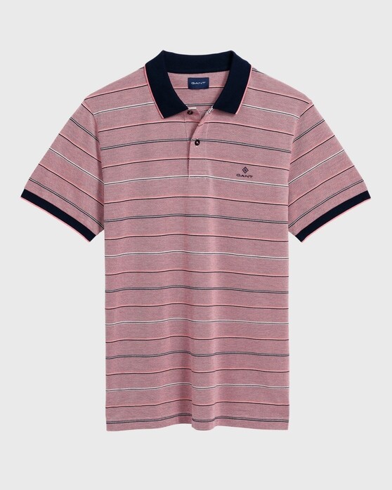 Gant 4 Color Oxford Stripe Polo Shirt Watermeloen Rood