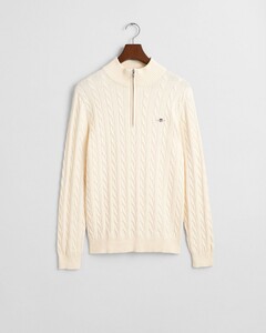 Gant Allover Cable Knit Cotton Half Zip Trui Cream