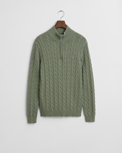Gant Allover Cable Knit Cotton Half Zip Trui Kalamata Green