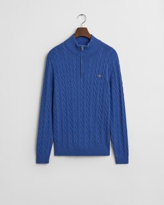 Gant Allover Cable Knit Cotton Half Zip Trui Rich Blue