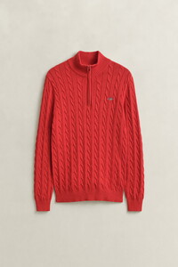 Gant Allover Cable Knit Cotton Half Zip Trui Rose Red