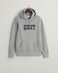 Gant Arch Script Graphic Embroidery Hoodie Kangaroo Pocket Pullover Grey Melange