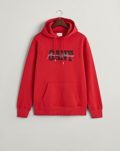 Gant Arch Script Graphic Embroidery Hoodie Kangaroo Pocket Pullover Ruby Red