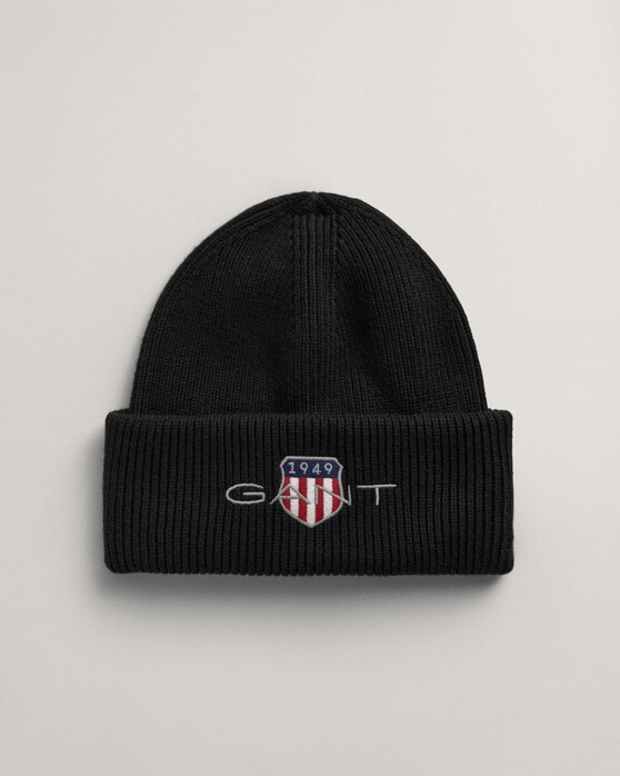 Gant Archive Shield Embroidery Cotton Blend Beanie Cap / Beanie Black