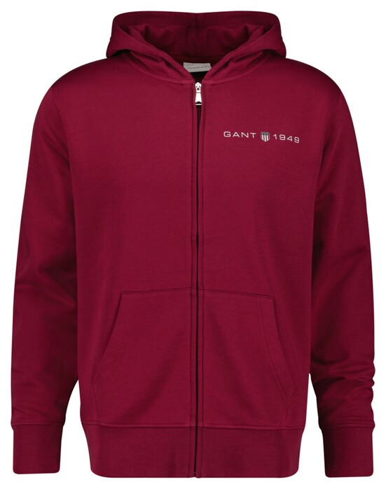 Gant Archive Shield Graphic Cardigan Full Zip Sweat Hoodie Vest Rich Wine