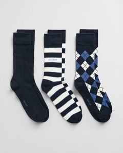 Gant Argyle and Stripe 3Pack Socks Marine