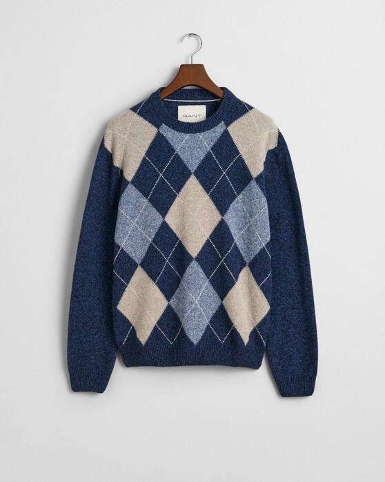 Gant Argyle Pattern Ronde Hals Trui Avond Blauw