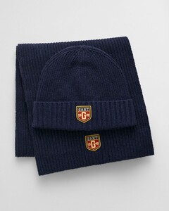 Gant Badge Wool Beanie Scarf Gift Set Muts Marine