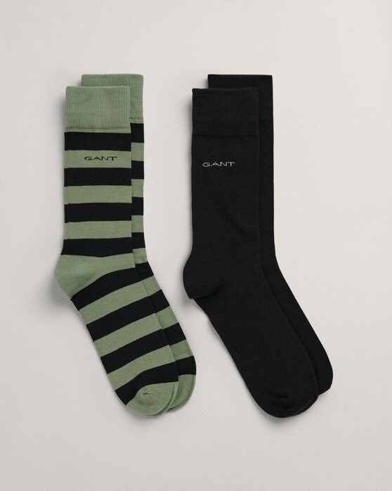 Gant Barstripe and Solid Socks 2Pack Sokken Kalamata Green