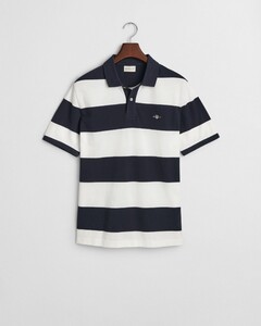 Gant Block Stripe Organic Cotton Piqué Polo Avond Blauw