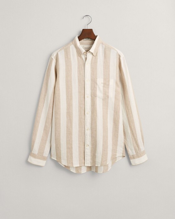 Gant Bold Stripe Linnen Button Down Overhemd Concrete Beige