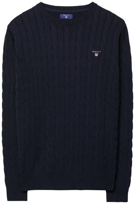 Gant Cable Round Neck Pullover Evening Blue