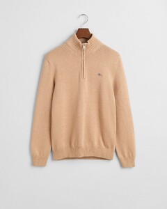 Gant Casual Cotton Half Zip Rib Endings Pullover Khaki Melange