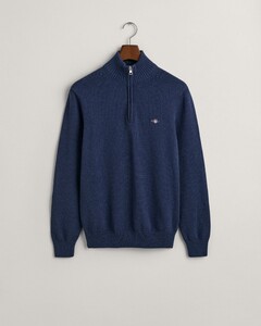 Gant Casual Cotton Half Zip Rib Endings Pullover Marine Melange