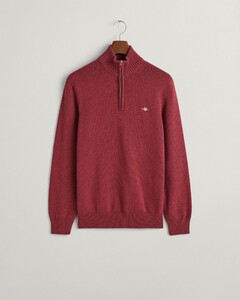 Gant Casual Cotton Half Zip Rib Endings Pullover Plumped Red