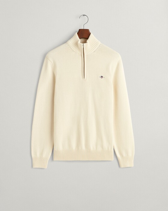 Gant Casual Cotton Half Zip Rib Endings Trui Crème