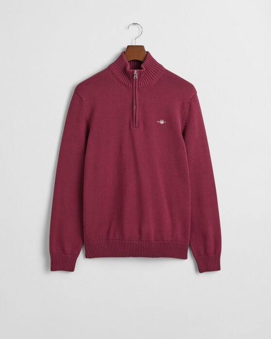 Gant Casual Cotton Half Zip Rib Endings Trui Wijnrood