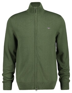 Gant Casual Cotton Zip Cardigan Vest Dry Herb Green