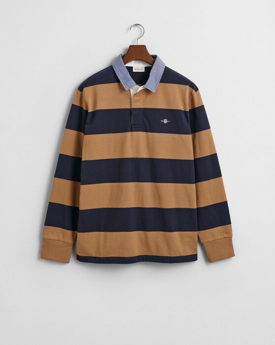 Gant Chambray Stripe Heavy Rugger Twill Collar Pullover Warm Khaki