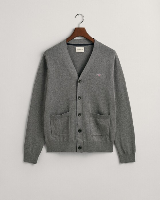 Gant Classic Cotton V-Cardigan Vest Dark Grey Melange