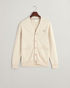 Gant Classic Cotton V-Cardigan Vest Licht Beige Melange