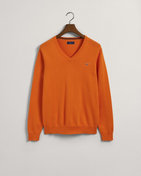 Gant Classic Cotton V-Neck Pullover Pumpkin Orange