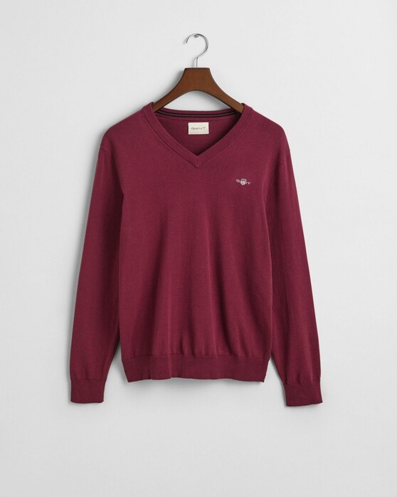 Gant Classic Cotton V-Neck Pullover Wine Red