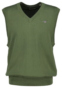 Gant Classic Cotton V-Neck Ribbed Endings Slip-Over Dry Herb Green