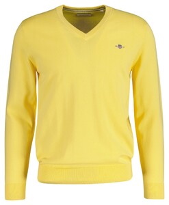 Gant Classic Cotton V-Neck Trui Banana Yellow