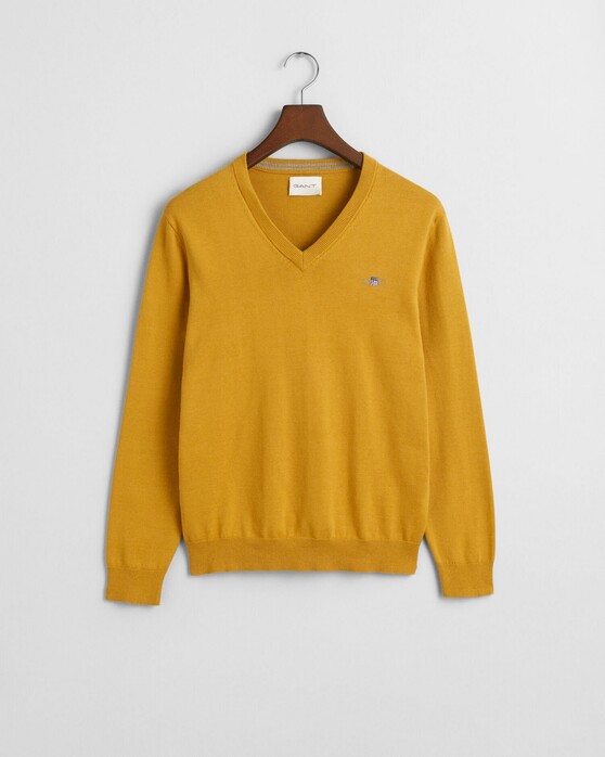 Gant Classic Cotton V-Neck Trui Maple Yellow