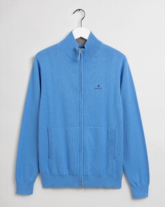 Gant Classic Cotton Zip Cardigan Vest Pacific Blue