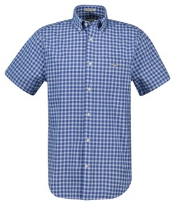 Gant Classic Poplin Check Short Sleeve Button-Down Overhemd Rich Blue