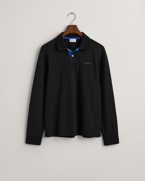 Gant Contrast Piqué Long Sleeve Rugger Pullover Black