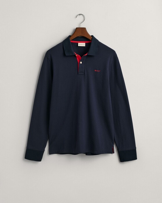 Gant Contrast Piqué Long Sleeve Rugger Trui Avond Blauw