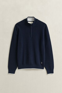 Gant Cotton Blend Rib Half Zip Pullover Evening Blue