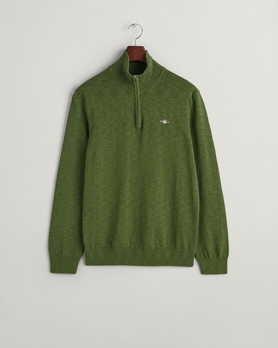 Gant Cotton Flamme Slub Textured Effect Half Zip Pullover Pine Green