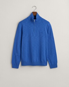 Gant Cotton Flamme Slub Textured Effect Half Zip Pullover Rich Blue