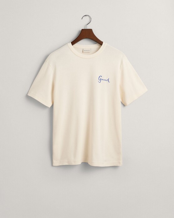 Gant Cotton Front And Back Graphic Crew Neck T-Shirt Cream