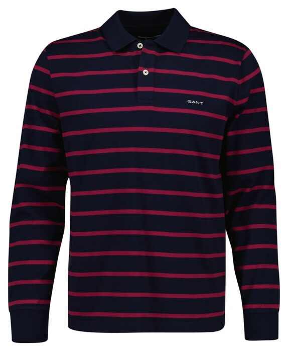 Gant Cotton Jersey Striped Long Sleeve Polo Avond Blauw