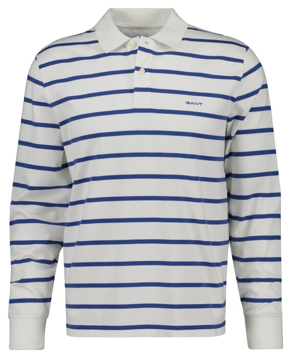 Gant Cotton Jersey Striped Long Sleeve Polo Eggshell