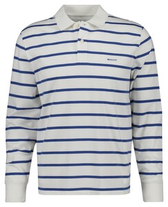 Gant Cotton Jersey Striped Long Sleeve Poloshirt Eggshell