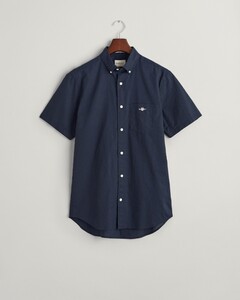 Gant Cotton Linnen Short Sleeve Button Down Overhemd Avond Blauw