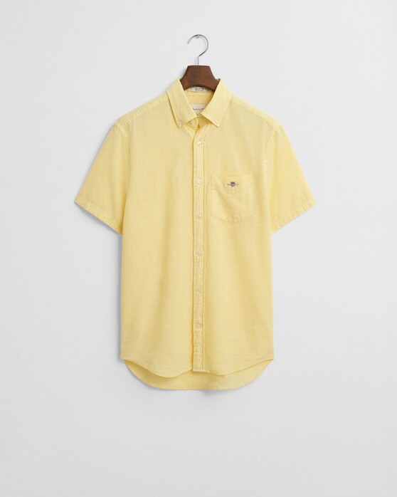 Gant Cotton Linnen Short Sleeve Button-Down Overhemd Banana Yellow