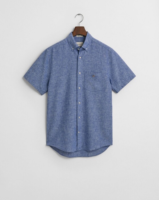 Gant Cotton Linnen Short Sleeve Button-Down Overhemd Rich Blue