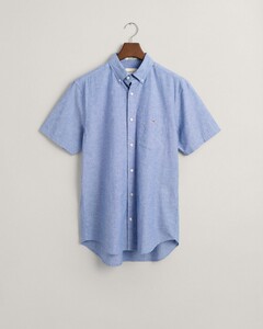 Gant Cotton Linnen Short Sleeve Button Down Overhemd Rich Blue