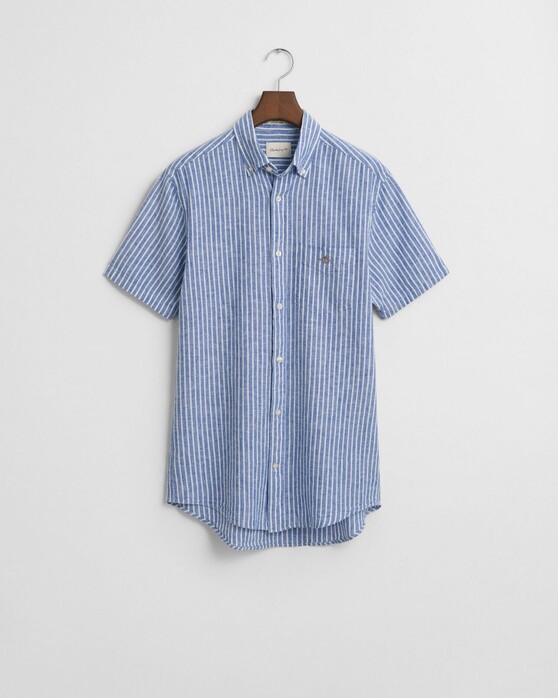Gant Cotton Linnen Stripe Short Sleeve Overhemd Rich Blue