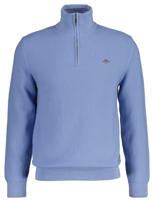 Gant Cotton Merino Uni Color Micro Textured Half Zip Pullover Clear Sky